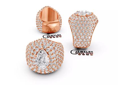 Custom Solitaire Pear Cut Diamond Ring Iceout Men Pinky Ring